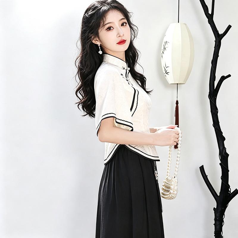 New Chinese cheongsam dress two-piece set young daily girl Tang suit tea suit set student Republic of China style skirt