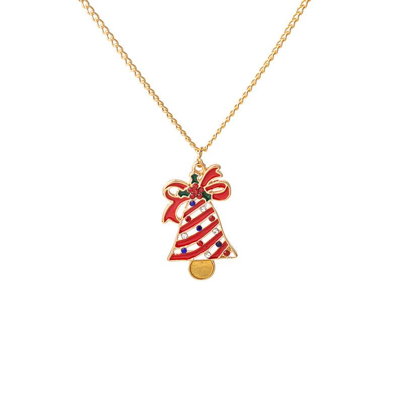 Christmas Cartoon Oil Dripping Elk Snowman Bell Necklace, Creative Design Gift Pendant Female