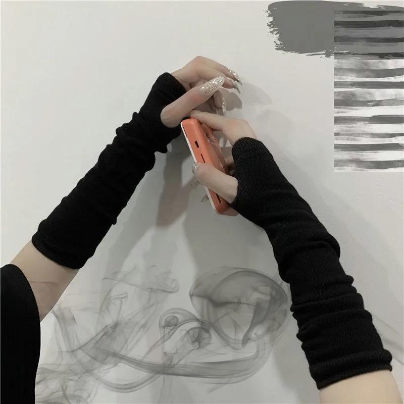 Punk Cross Pentacle Moon Pattern Long Fingerless Gloves Gothic Black Cuff Women Men Ninja Outdoor Cos Elbow Mittens Arm Warmers