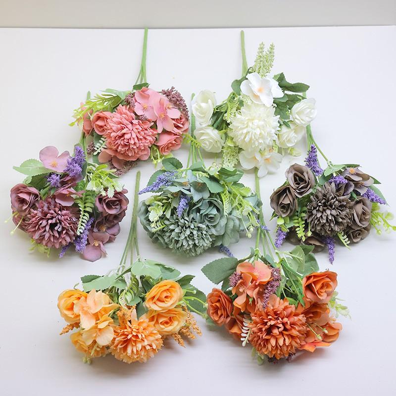 Artificial Silk Rose Hydrangea Bouquet Wedding Photography Home Decor Nordic Style 5-Head Floral Arrangement