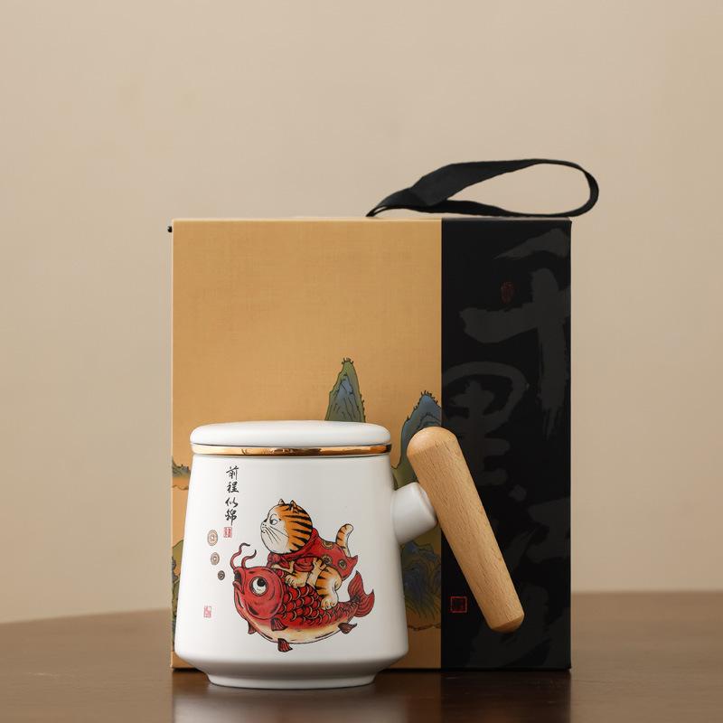 Lucky Cat Has A Bright Future Ceramic Cup, Cartoon Animal Cup Filter Cup As A Gift.