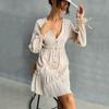 Temperament and Elegance Outer Wear Slim Bottoming Dress Wooden Ear Edge Long-sleeved Solid Color Dresses for Women