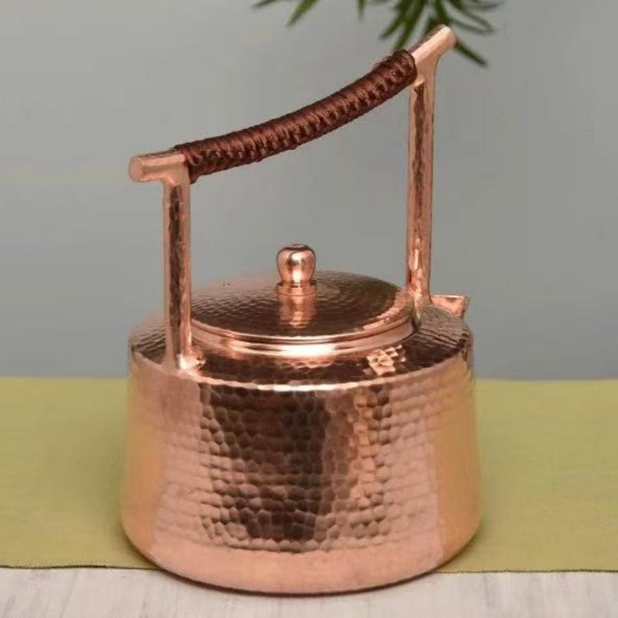 Vintage měděný kávovar, Ručně kovaný s texturou tkaní, S víkem, Ruční, 1,2 l konvice, Zesílený žáruvzdorný filtrační konvice na čaj