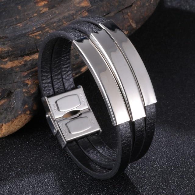 New Trendy Leather Bracelet Men Stainless Steel Handmade Bangles Male Wristband Charm Hand Jewelry Boyfriend Husband Gift Sp1037