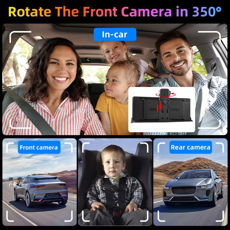 10.26"  Car DVR 4K Camera Wireless Carplay Android Auto Ai Screen Dashboard Dash Cam Dual Len GPS Navigation Video Recorder AUX