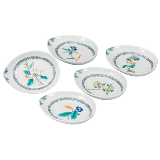 Kutani Ware "Iwataya" 4.8-inch Plate Set with Floral and Plant Motifs, K8-58