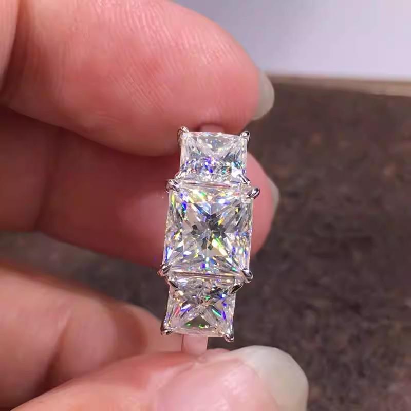 925 Sterling Copper Eternity Princess Square Cubic Zirconia Crystal Rings Women's Wedding Engagement Luxury Classic Lady Zircon