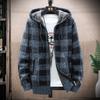 Caldo Maglione Invernale da Uomo con Cappuccio in Pile Cardigan a Maglia Giacca a Quadri Cappotto