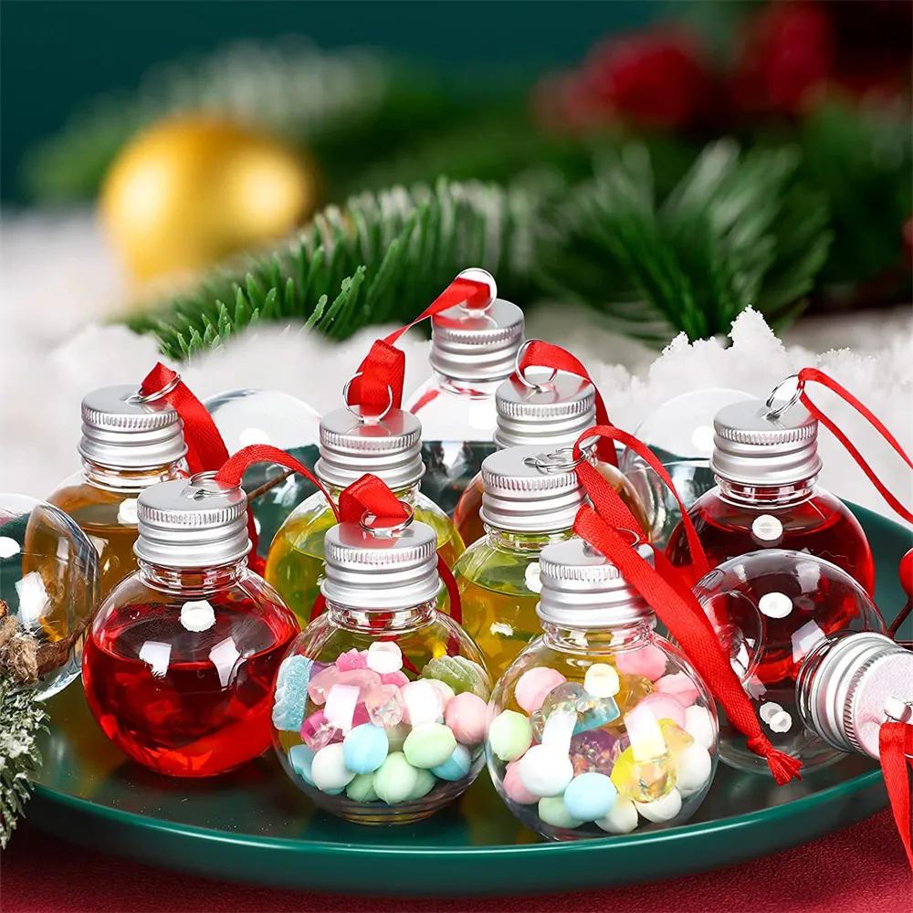 6/10Pcs Christmas Tree Ornament Fillable Booze Water Bottle Bulbs Shape Plastic Clear Christmas Ball Pendant Home Party Decor