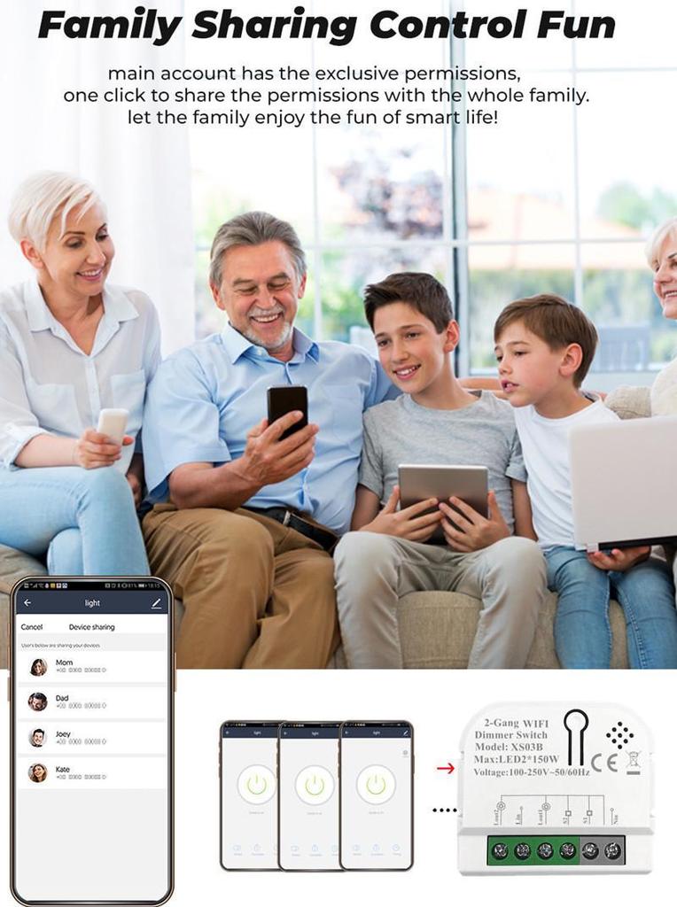 Tuya Smart WiFi Dimmer Switch with Voice Control and 2-Way Mini Dimming Module