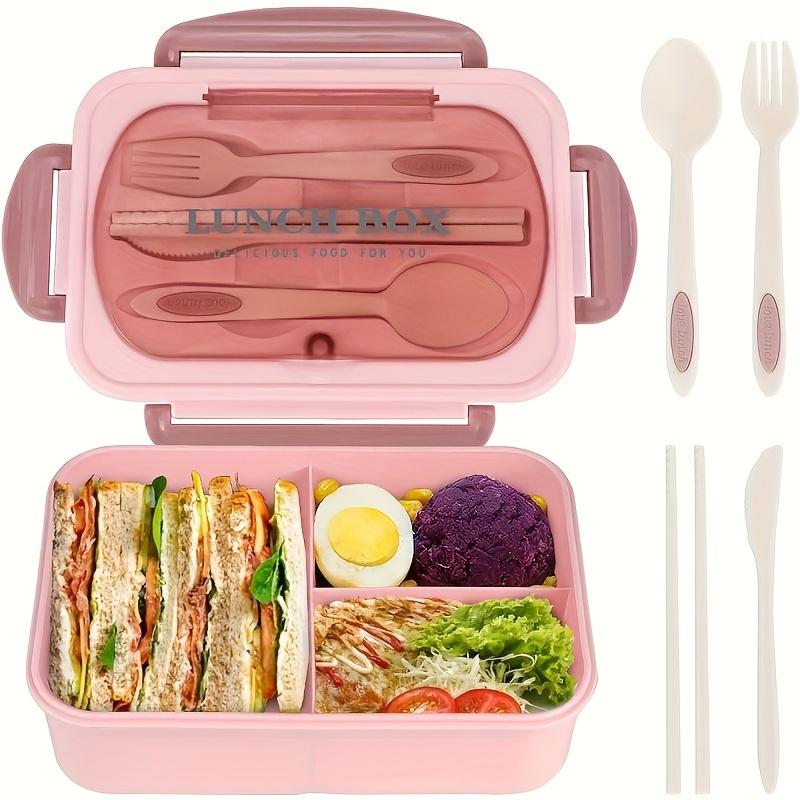 1 Set of 1200ml Large Capacity Leak-Proof Bento Box - Kitchen & Dining Storage- 3 Compartments, Microwave Safe, With Tableware