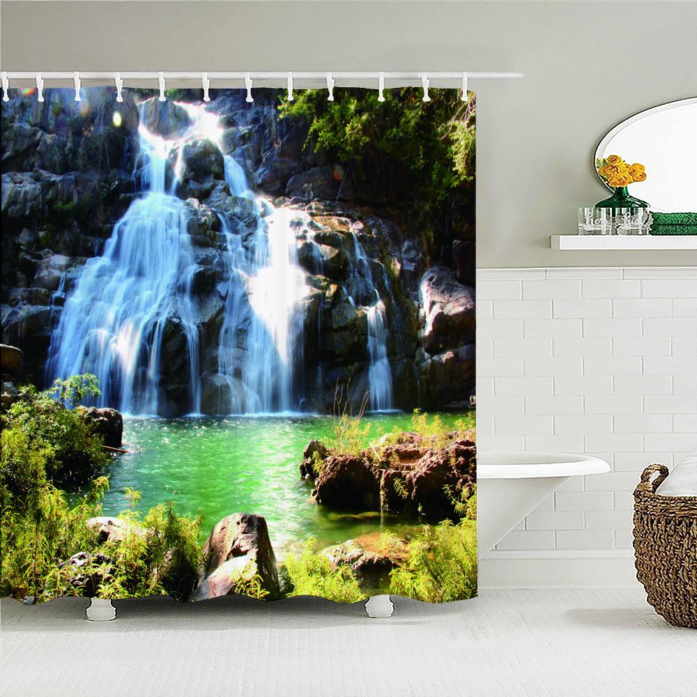 Tropical Rainforest Forest Shower Curtains Bathroom Curtain 3D Natural landscape Fabric Waterproof Bath Curtain with Hooks