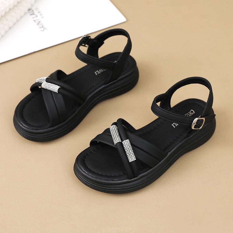 

H-2 sandals women s new summer wear versatile thick-soled straps flat-soled soft-soled Mori slippers 40 чёрный