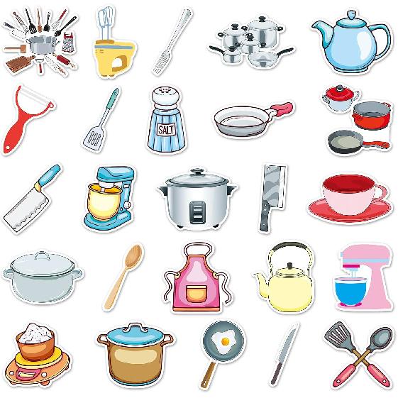 Daily Kitchen Stickers,50pcs Baking Stickers,Kitchen Sticker, Pot Sticker,for Water Bottle,Waterproof Vinyl for Laptop Computer Phone Bumper