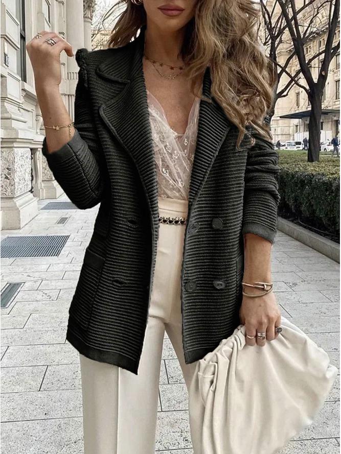 European and American Rib Knit Casual Blazer - Short and Loose Fit, Solid Color