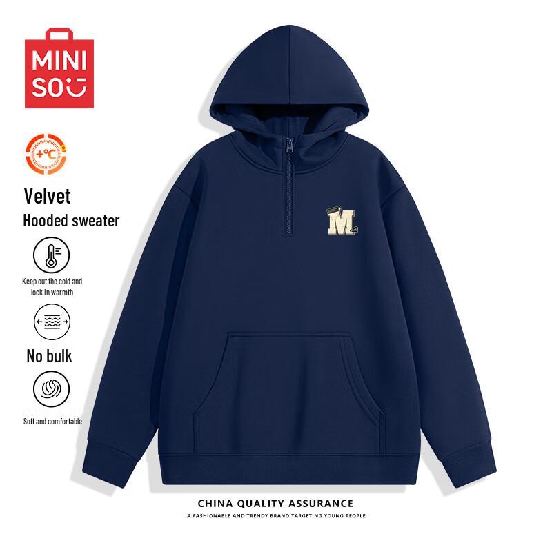 MINISO Men's Winter Heavyweight Half-Zip Hooded Fleece Sweatshirt