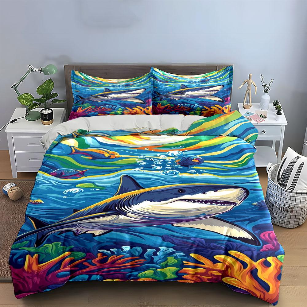 Sharks, fish, coral reefs. Bedding sets Duvet cover sets Duvet covers Pillowcases(1*Duvet Cover 2*Pillowcases without duvet insert)