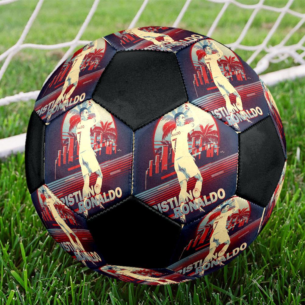 1PC  C R Greatness Size 5 Soccer Ball PrahaIndoor Soccer Ball Colorful All Ages Machine Stitched PVC Competition Ready Durable High-Bounce