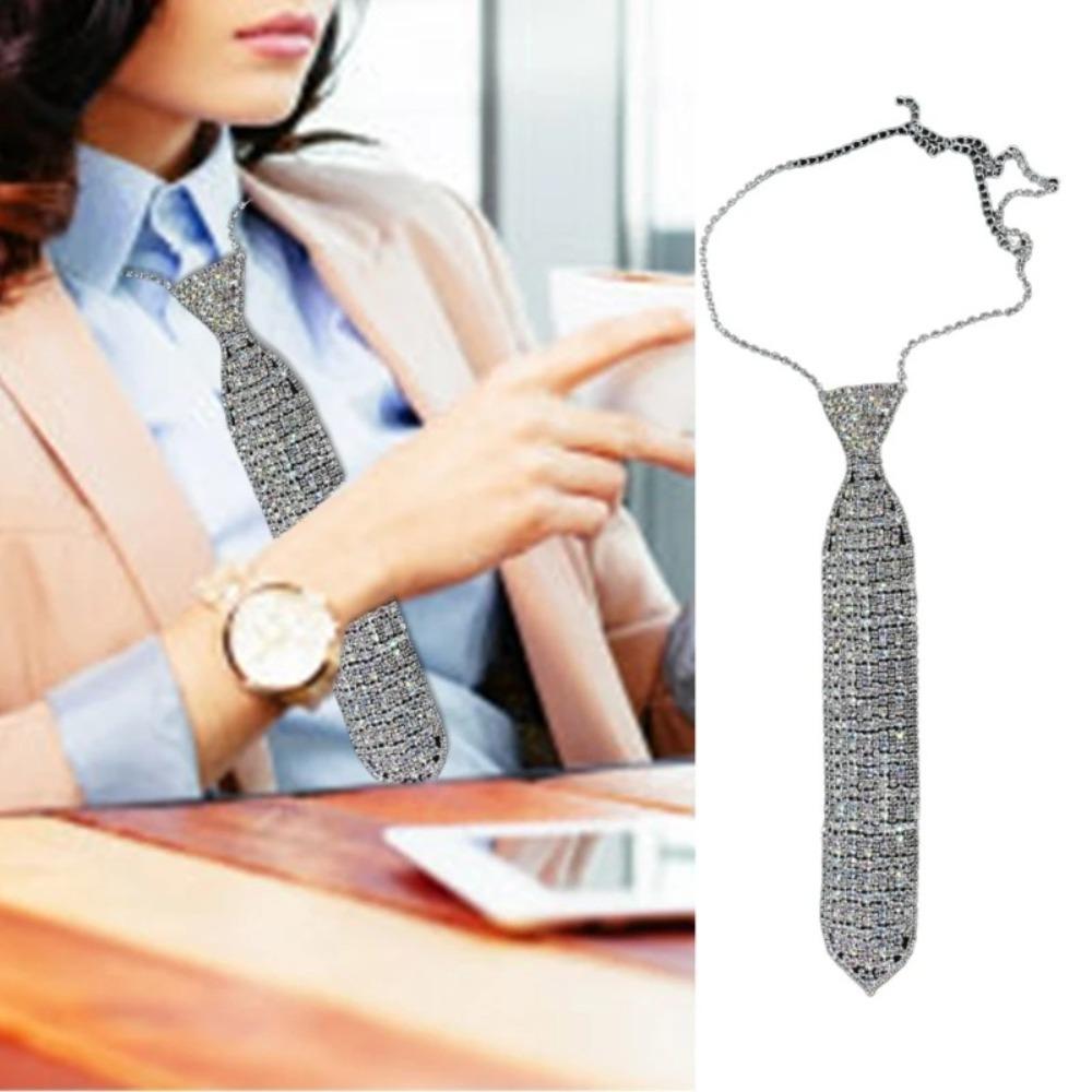 Retro Crystal Necktie Colorful Music Festival Necktie  Club Party Necklace Costume Neckwear