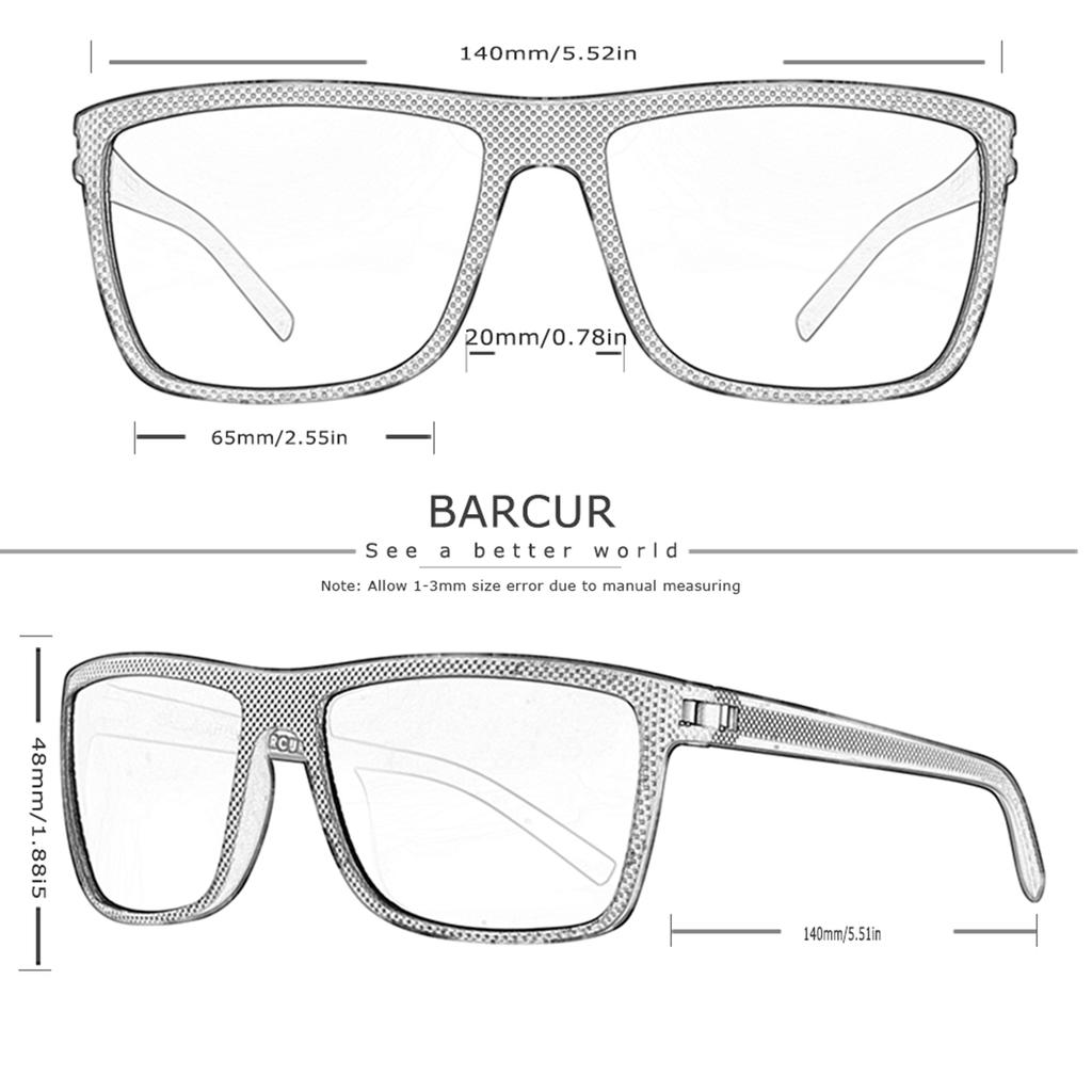 Gafas de Sol Clásicas para Hombre Marca BARCUR Comodidad Duradero Montura Rectangular de PC Lente TAC Versátil Edad Gafas de Sol Polarizadas