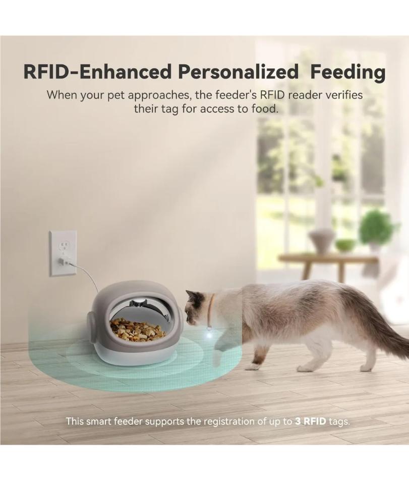 Verbessertes RFID-Katzenfutterautomat mit Halsbandsensor – 4 Fütterungsmodi, Diebstahlsicherer Tierfutterautomat für Mehrkatzenhaushalte, Zeitgesteuertes Halsband