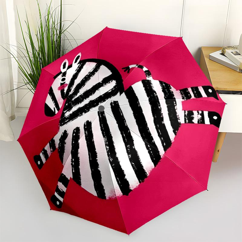 1pc Zebra Pink Automatic Folding Umbrella - Compact Travel Umbrella with Auto Open/Close 8-Rib Heavy-Duty Shaft for Women/Men -l051
