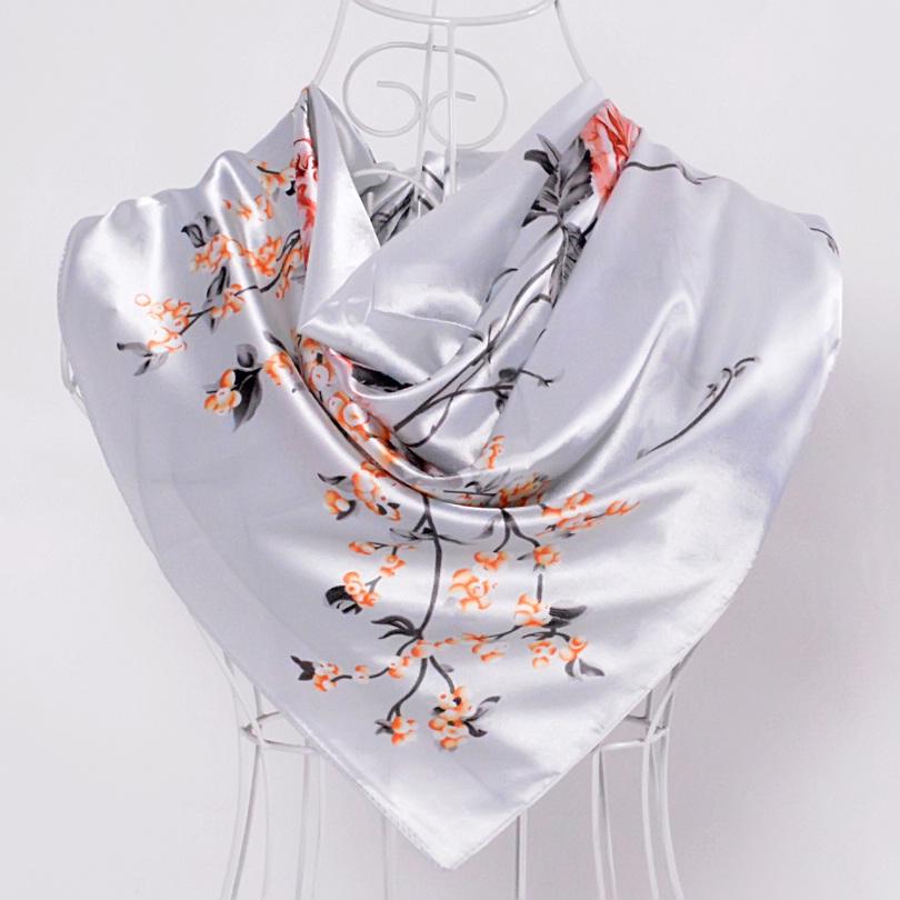 [BYSIFA] Navy Blue Chinese Roses Large Square Scarves New Female Elegant Large Silk Scarf Fashion Ladies Accessories 90*90cm