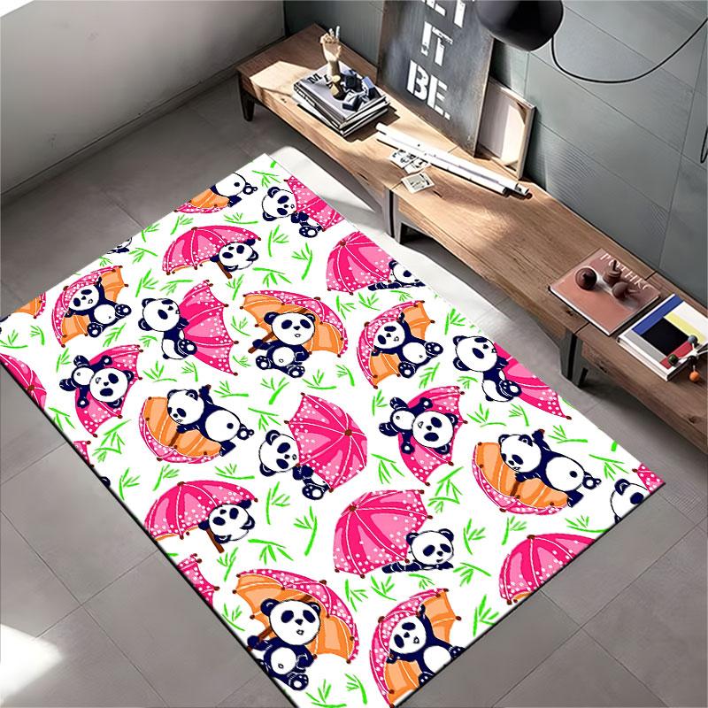 Cartoon Pandas with Colorful Umbrellas suitable as a non-slip mat for the living room or bedroom sofa