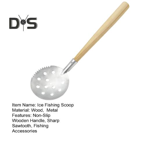 Eisfischschaufel mit rutschfestem, langem Holzgriff, scharfer Sägezahnung, für den Winter, Outdoor-Eisschöpfer, manuelles Schöpfwerkzeug, Angelzubehör