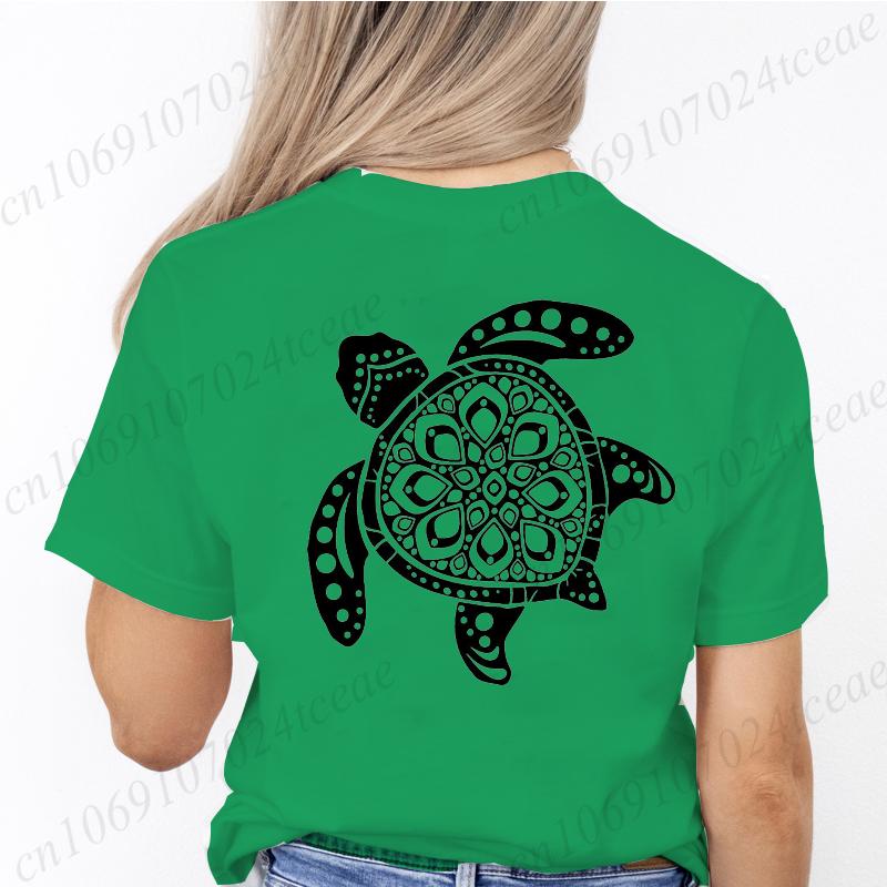 Women Graphic Sea Turtle Floral Print T Shirt Girl Short Sleeve Ladies Camping Print Clothes Lady Tees Tops Female T Shirt Tops