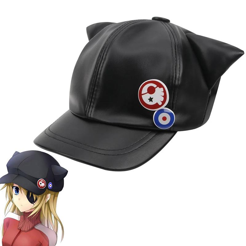 Zealous Sole Women's Black Cosplay Shikinami Asuka Rangure Cat Ear Pu Leather Hat Peak Eva Baseball Cap Langley Soryu 56-60Cm