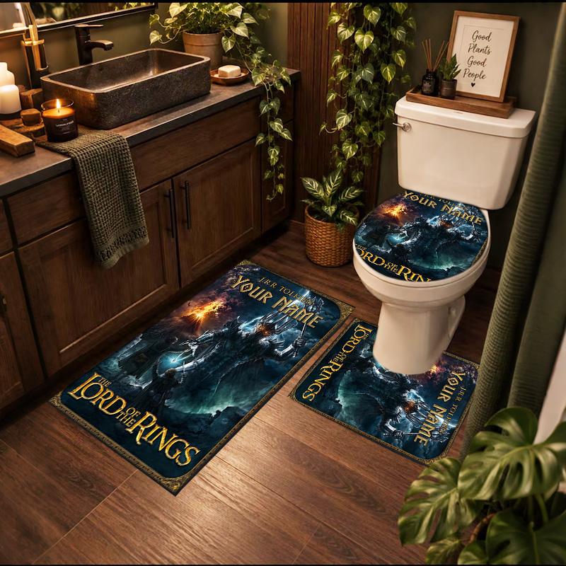 Lord Rings 3Pcs Personalized Customization Bathroom Mat Set Toilet Lid Cover And Rug Ushaped Bath Mats Nonslip Door Mat Decoration