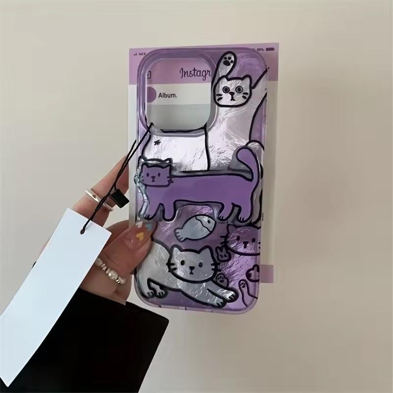 Perforated Vortex Shell IND Purple Fish Cat Phone Case For iPhone 17 16 15 14 13 12 11 Pro Max X 7 8 Plus Shockproof Clear Cover