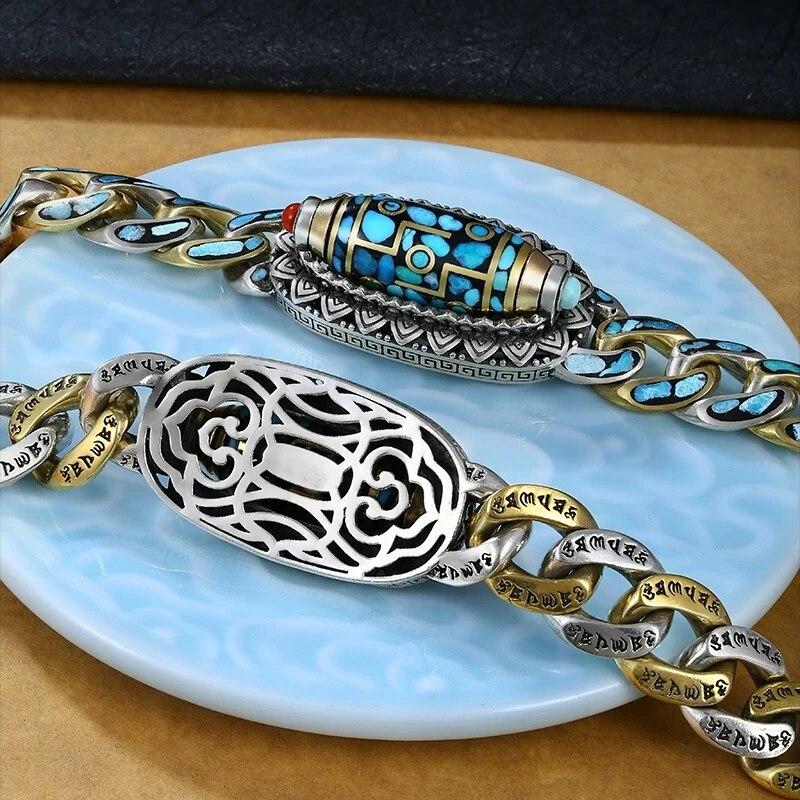 High-End Blaustein Augenmuster Buddhistische Sutras Perle Drehbares Armband Herrenschmuck Trendige Persönlichkeit Schrift Armband Männlich