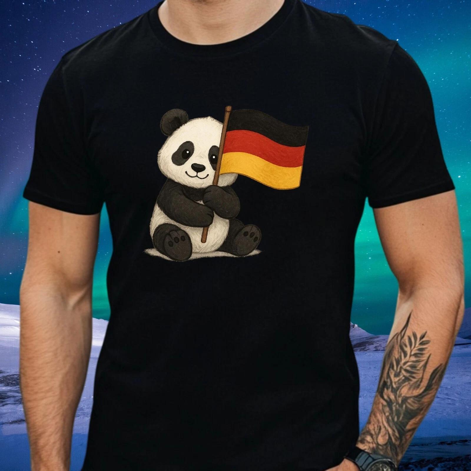 T-Shirt Herren Panda und Deutschland Flagge Motiv Baumwolle Größe S bis 5XL XXXL