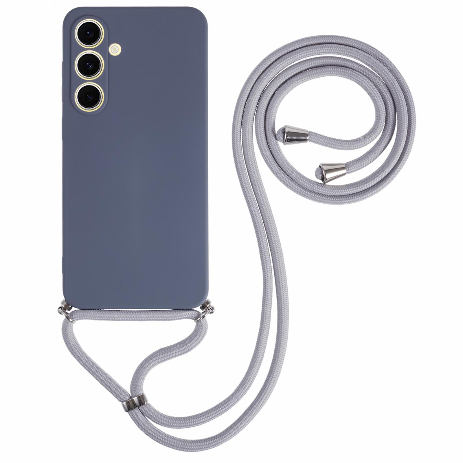 

For Samsung Galaxy S24 FE Crossbody Case Flexible TPU Fiber Lining Anti-Shock Phone Cover Lavender Grey