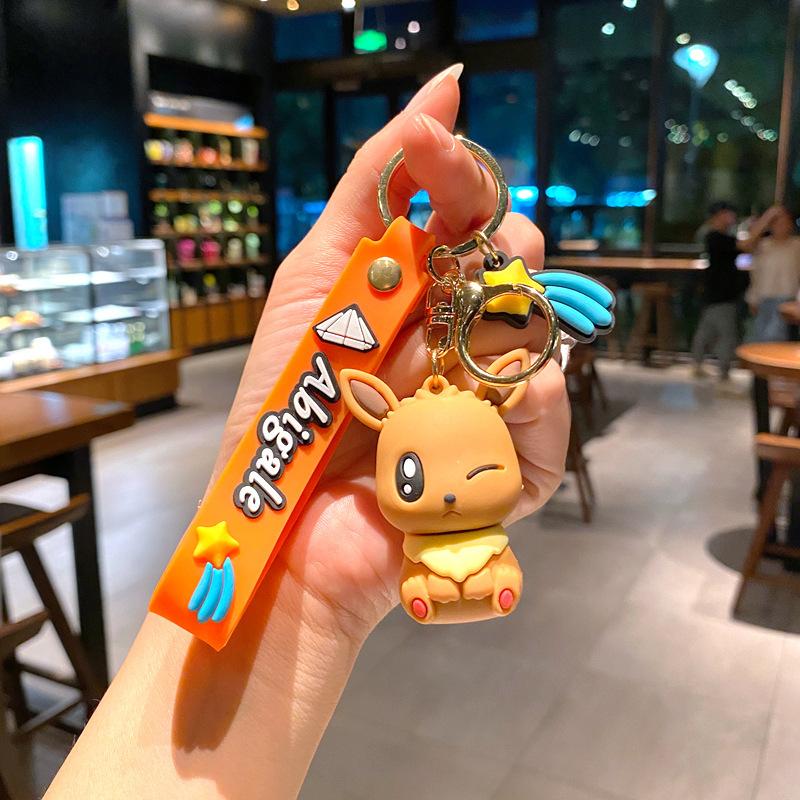 Eeveelution Pokemon Keychain Set, 3D Anime Figure Key Ring Pendant, Cute Kawaii Bag Car Charm Gift for Pokemon Fans