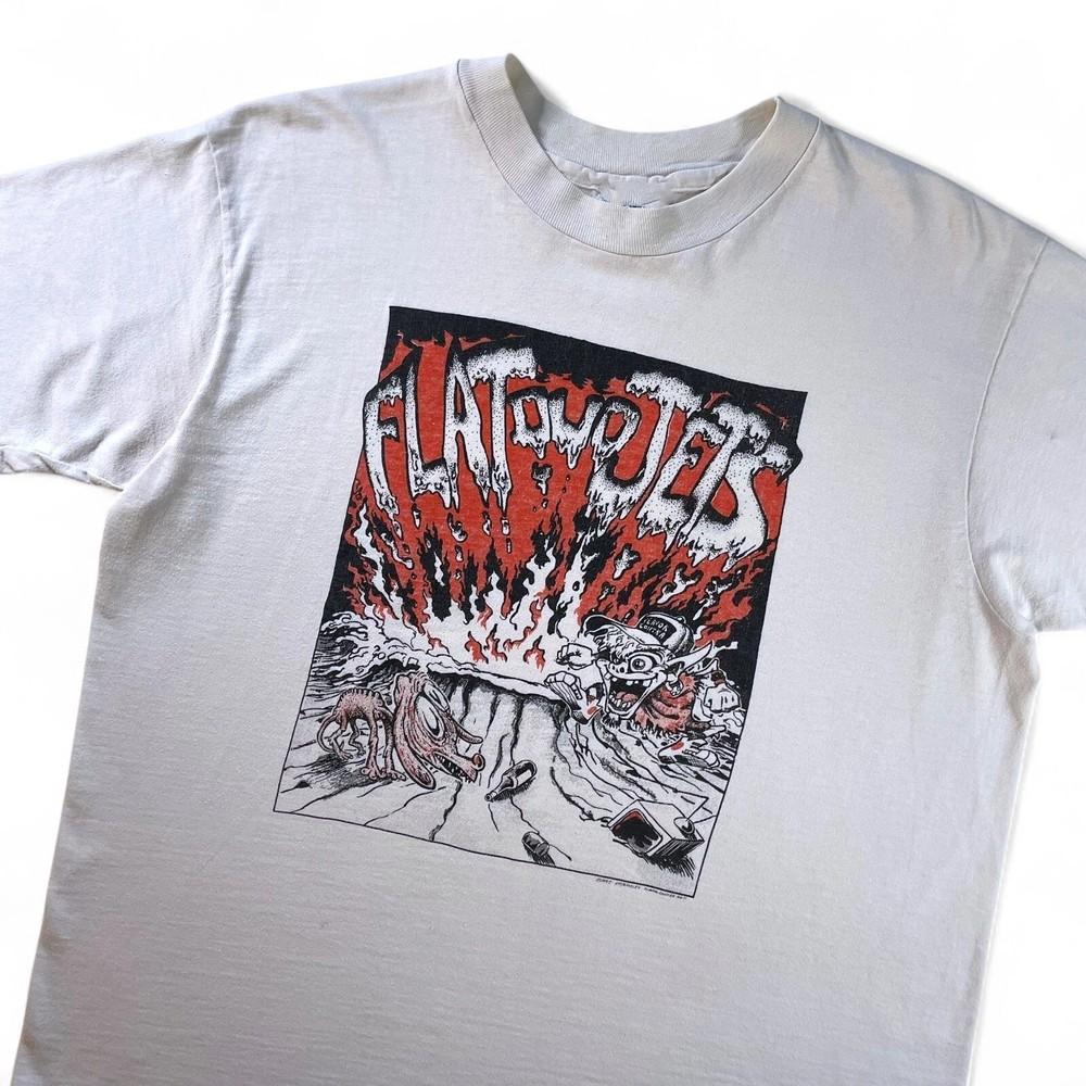 Винтаж 90-х Футболка унисекс белая с принтом группы Flat Duo Jets Rockabilly Punk XXXL
