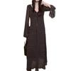 French retro polka dot horn sleeve V-neck long-sleeved dress women's autumn and winter atmosphere senior waist A-shaped long skirt
