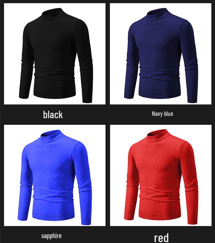 Men's Retro Half-High Neck Slim-Fit Knit Sweater - Versatile Base or Outer Layer, Casual and Lightweight