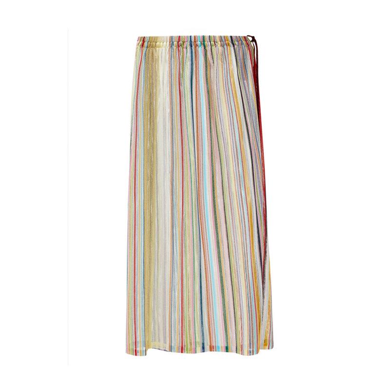 

Holiday Style Striped Print Tie-Up Midi Skirt Dress One Size різнокольоровий