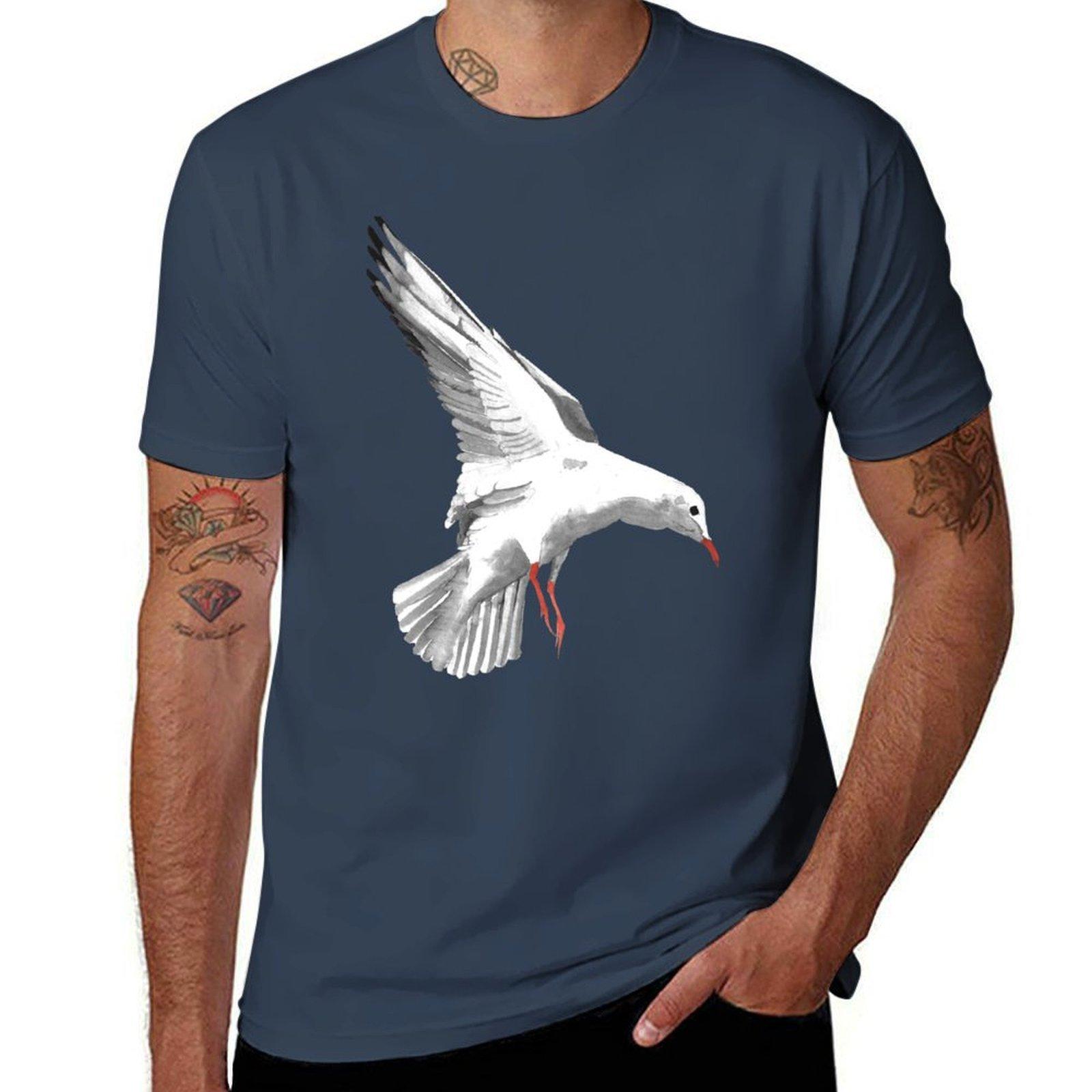 Seagull watercolor white animal bird birds seagull animals TShirt Sporty Casual Quick Dry TShirt S