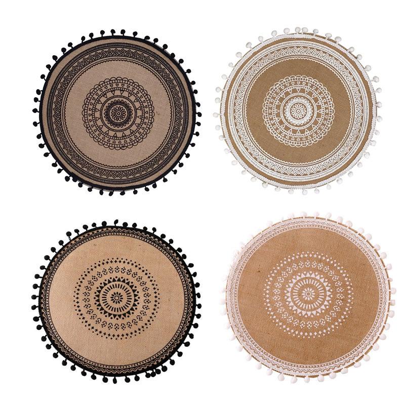 

4 шт. тканевый водонепроницаемый джутовый коврик с кружевным шариком, противоожоговый коврик для горшка, изоляционный коврик для ресторана 35x35cm&Round