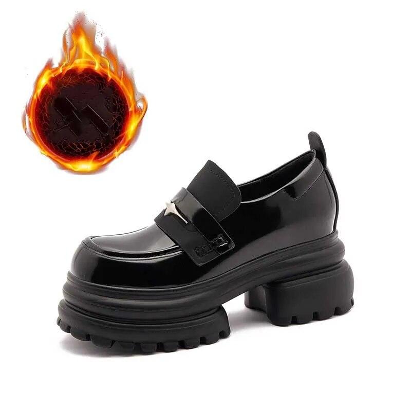 Fujin Sneakers con zeppa con plateau in pelle verniciata PU 8CM donna primavera autunno donna tacchi grossi décolleté in peluche stivali Mary Jane scarpe