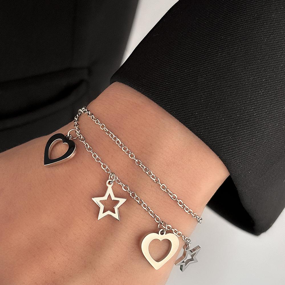 Stainless Steel Bracelets Fashion Popular Hollow Star Heart Pendant Layer Chain Fine Bracelet For Women Zircon Banquet Gifts