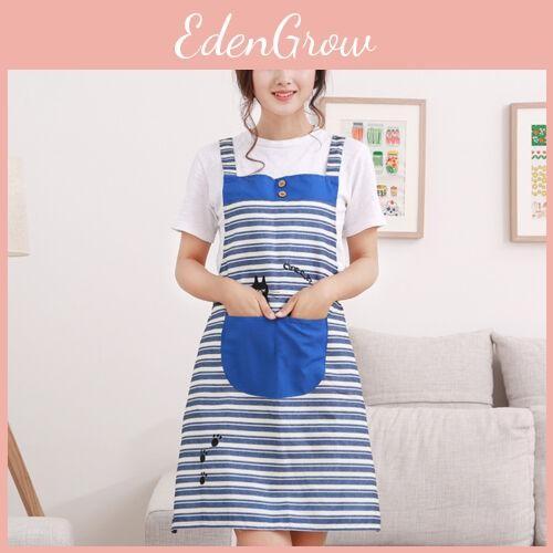 New Cute Home Womens Kitchen Restaurant Bib Cooking Aprons Pockets Striped Apron