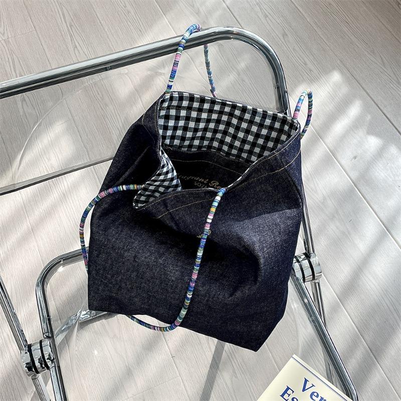 Retro Doublesided Denim Canvas Bag Women's New Korean Versatile Commuter Largecapacity Shoulder Cloth Bag