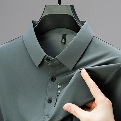 Ice Silk Short Sleeve Polo Shirt Business Men'S Casual Lapel Non-Ironing Thin Half Sleeve T-Shirt Men'S Clothing