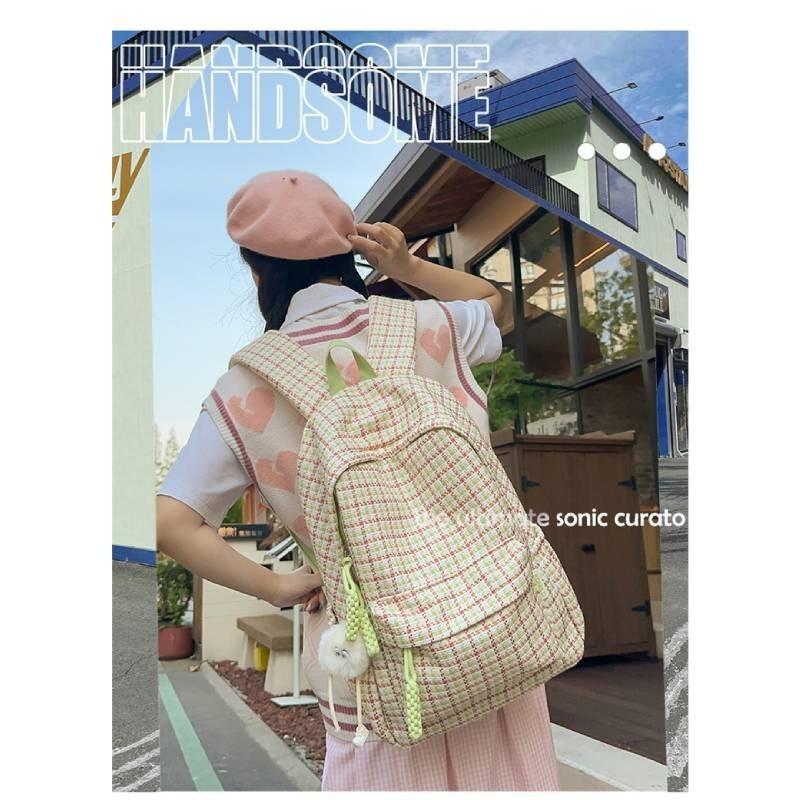 Chic Japanese Plaid Backpack High Quality Lightweight Long-lasting Design