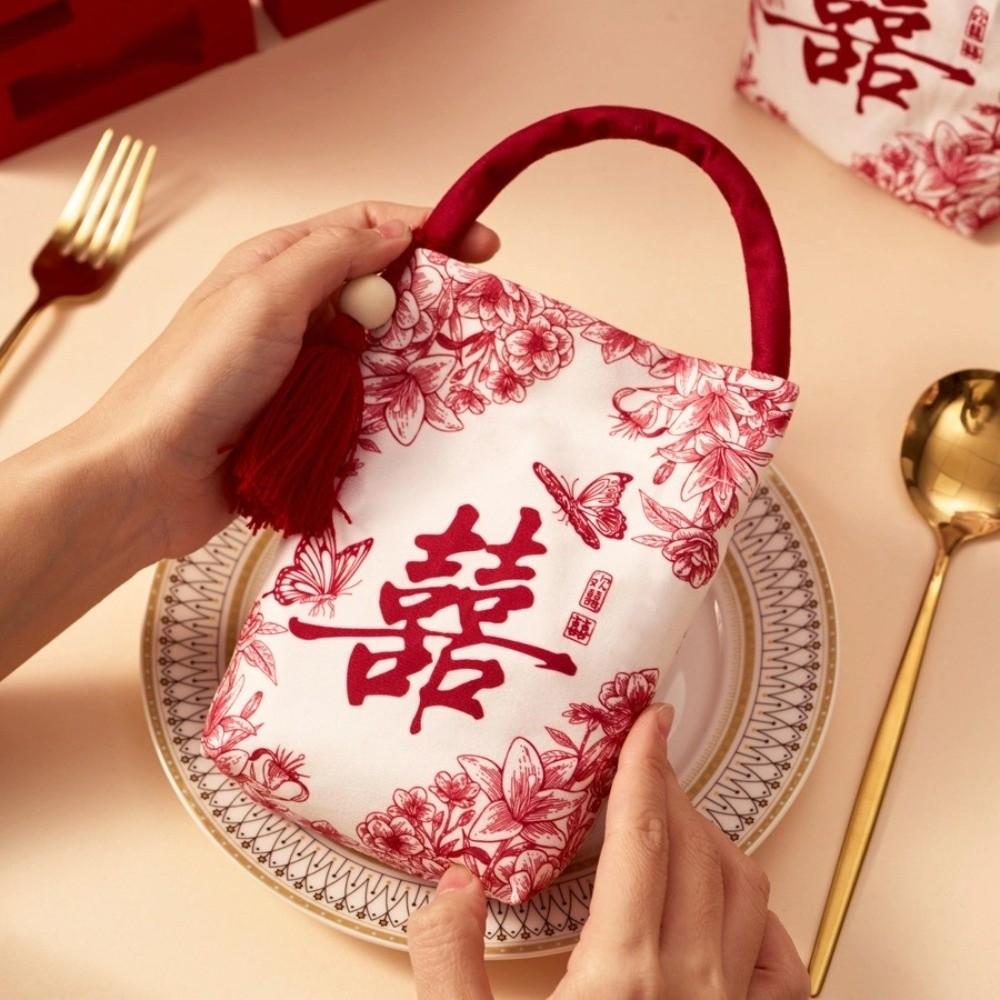 Blessing Words Chinese Wedding Candy Bag Drawstring 2026 Money Pocket Brocade Red Envelope  Wedding